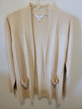 Time and Tru Cream Open-Front Ribbed Cardigan Sweater